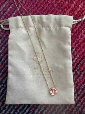 Kendra Scott Gold Necklace with Pink-Red Accent Pendant